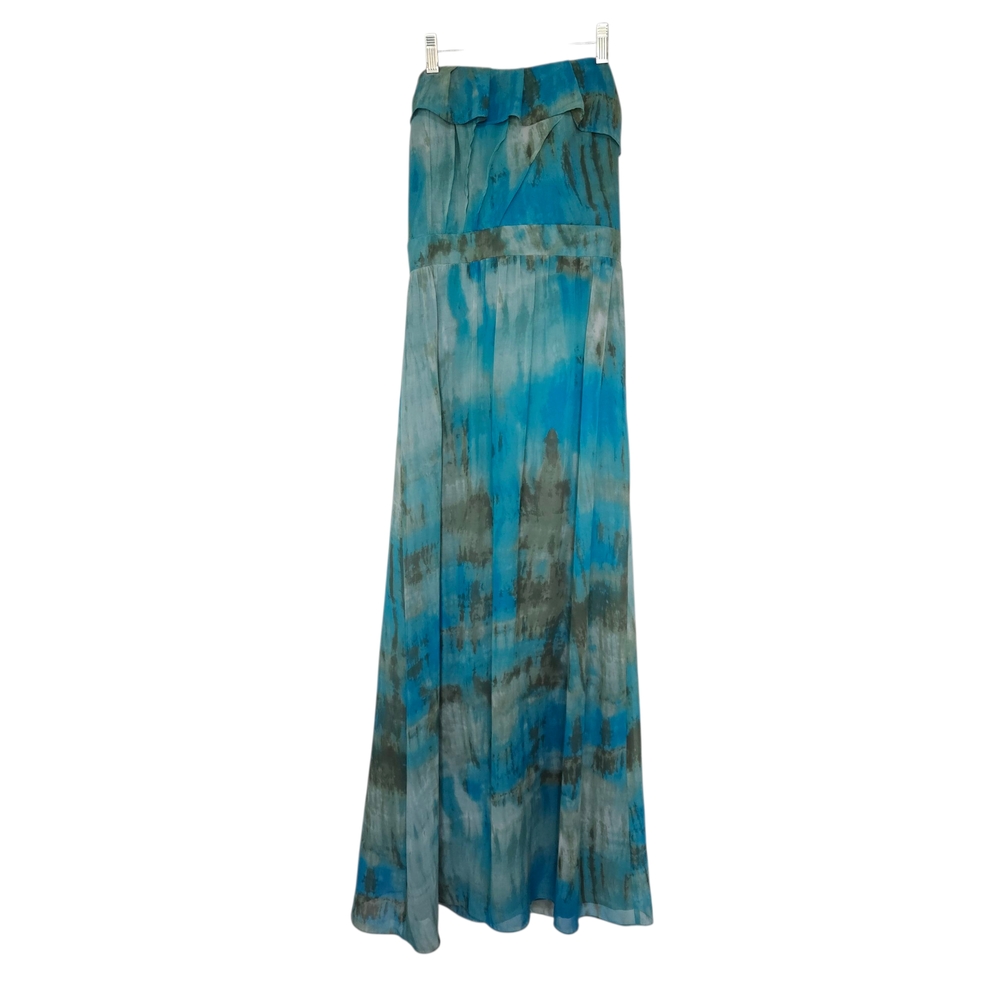 Antonio Melani Watercolor Ruffeled Strapless Maxi Dress